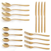 Anko 16 Piece Cutlery Set | Aesthetic Stainless Steel Tableware kit for 4 | Food Grade & Dishwasher Safe Kitchen Dining Utensil Collection | 4 Spoons, 4 Forks, 4 Knives, 4 Teaspoons | Champagne Gold